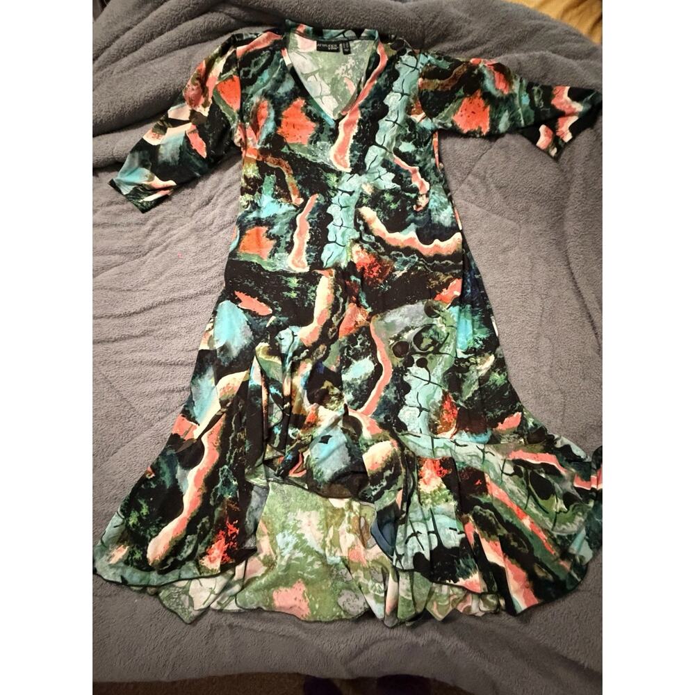 Women’s Attitudes Liquid Knit Dress Teal Orange Geode Size Large